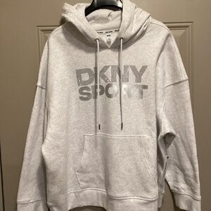 DKNY Sport Women’s Rhinestone Sequin Logo Hoodie Light Gray